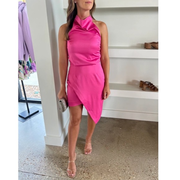 ELLIATT Lilah Asymmetric Satin Cocktail Dress in Fuchsia Size X-Small - Picture 2 of 10